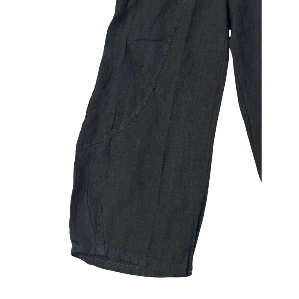 Inizio black charcoal linen wide leg cropped pants M Lagenlook - Picture 6 of 10